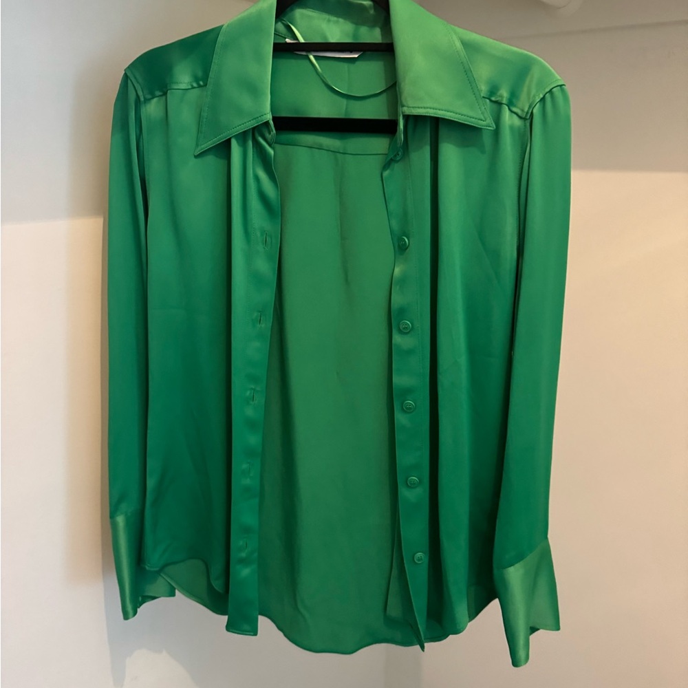Zara Green Satin Women's button up Top size small
